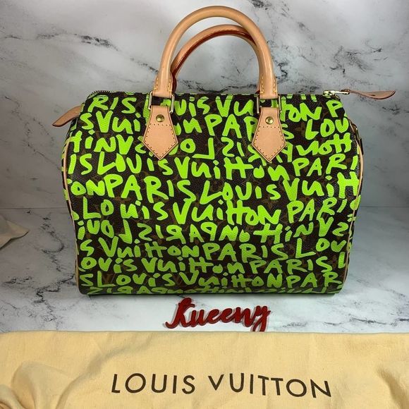 Louis Vuitton Handbags - Rare LOUIS VUITTON Monogram Graffiti Speedy 30 neon green vintage LV bag Sprouse